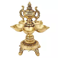 Brass World Cup Deepam With Five Wick Diya - 7 Inch Height