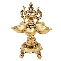 Brass World Cup Deepam With Five Wick Diya - 7 Inch Height