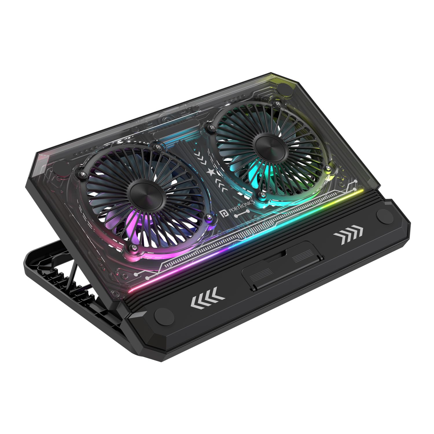 Portronics My Buddy AIR 5 Laptop Stand – Multi-Level | RGB Lighting | Cooling Fan | Black