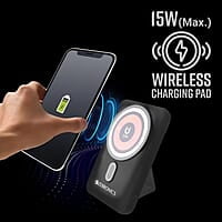 ZEBRONICS MW62 Wireless Power Bank, 10000 mAh, Rapid Charge, Built-in Wireless Charging Pad, Outputs - 22W Wired | 15W Wireless, Type C I/O | USB Output, Built-in Foldable Stand