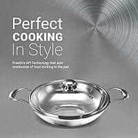 ‎Preethi Metallica Collection Triply Stainless Steel Kadai with Glass Lid, 28 cm, Gas & Induction