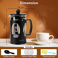 AGARO Elite French Press Coffee And Tea Maker, Borosilicate Glass Body With Sleeves, Glass Carafe, BPA Free Plastic Lid Strainer, 600Ml