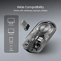 Portronics Toad 8 Transparent Wireless Mouse – Dual Mode BT & 2.4GHz | Grey | 1 Year Warranty