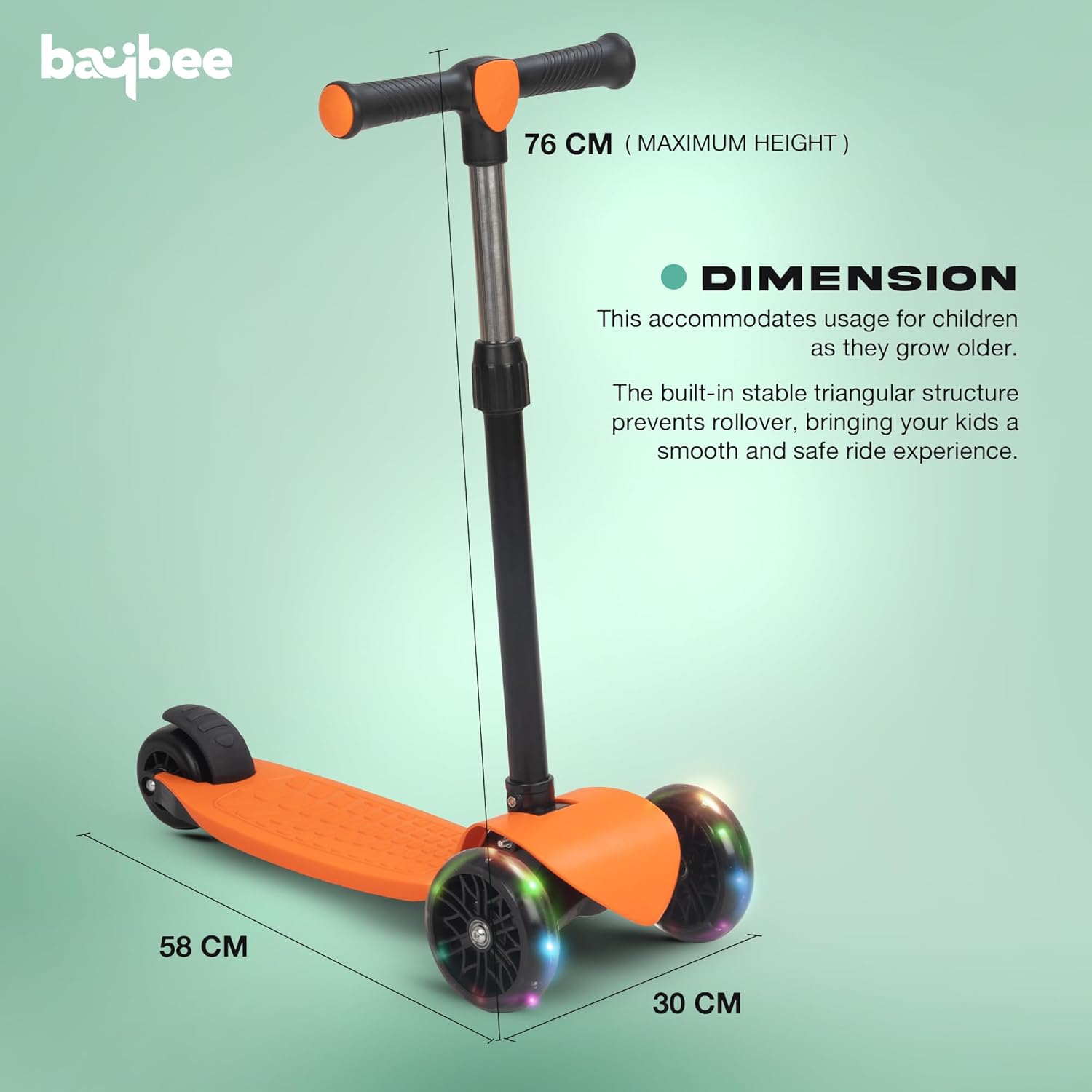 Baybee Zoomie Foldable Kick Scooter for Kids- Orange Baybee Zoomie Foldable Kick Scooter for Kids- Orange