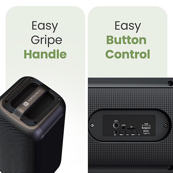 Portronics POR 2345 Rumble 25W Bluetooth Speaker – BT 5.3  Wired Mic  FM  AUXUSBMicroSD  Black