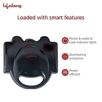 Lifelong LLSM115G 750-Watt 4-Slice Grill Sandwich Maker for with Non-Stick Plates