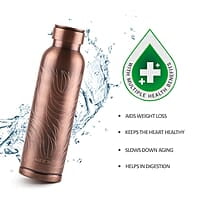 MILTON Copper Swasth Water Bottle, 940 ml, Copper Abstract Lacquer Coating, Curved bottle