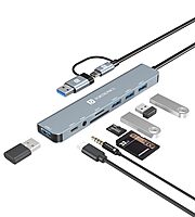 Portronics Mport 8 Plus – Dual Hub, 8-in-1, USB & Type-C, offers versatile connectivity with multiple ports for seamless data transfer and charging, perfect for modern devices and multitasking.