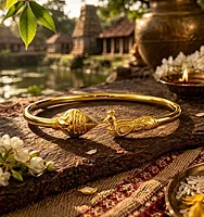 Impon Gold Plated Peacock Design Kada for Women | Traditional Openable Bangle | Antique Finish Temple Jewelry Bracelet