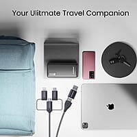 Ambrane 6-in-1 60W Fast Charging Cable with Micro, Type C & iPhone Support, Compatible with all devices