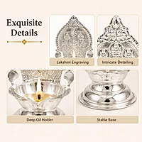 Sterling Silver Ashtalakshmi Diya Lamp for Pooja Room, Home Temple & Daily Spiritual Worship