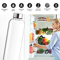 Treo by Milton Clarion Borosilicate Glass Fridge Water Bottle with Leak-Proof Airtight Stainless Steel Lid, 760 ml