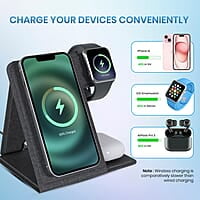 Portronics Freedom Fold 3 15W 3 in 1 Foldable MagSafe Compatible Wireless Charger for iPhone Apple Watches & AirPods