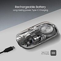 Portronics Toad 8 Transparent Wireless Mouse – Dual Mode BT & 2.4GHz | Grey | 1 Year Warranty
