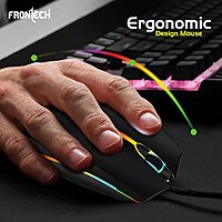 Frontech MS-0068 Wired Gaming Mouse – USB | 1200 DPI | 3 Button Design | RGB Lighting | Compact Stylish Build | Black | PC & Laptop