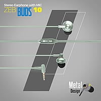 Zebronics Zeb-Buds 10 In Ear Wired Earphones with Mic, Metallic Design, L Shaped Connector, 13.5mm NdFeb Drivers