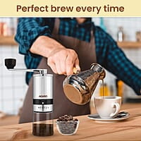 AGARO Elite Manual Coffee Grinder, Ceramic Grinder with Glass jar, 6 Adjustable Settings, Stainless Steel Body