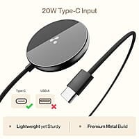 Ambrane 15W Qi-2 & Magsafe Wireless Charger with 60W Type C Cable for iPhone 15/15 Pro/15 Pro Max,iPhone 14/14 Pro/14 Pro Max,iPhone 13/12,Samsung & Other Qi-2 Device + Magnetic Ring