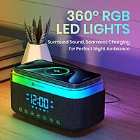 Portronics Trifusion 16W Bluetooth Speaker – 15W Wireless Charging | RGB LED Lights | Black