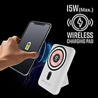 ZEBRONICS MW62 Wireless Power Bank, 10000 mAh, Rapid Charge, Built-in Wireless Charging Pad, Outputs - 22W Wired | 15W Wireless, Type C I/O | USB Output, Built-in Foldable Stand