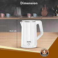 AGARO Elegant Electric Kettle, 1.8L, Double Layered Kettle, Stainless Steel Inner Body White
