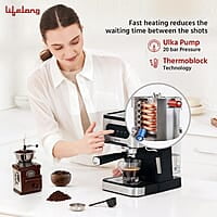 Lifelong Digital Espresso Coffee Maker -1350W Coffee Machine, 20 Bar Pressure Pump, Steam Band