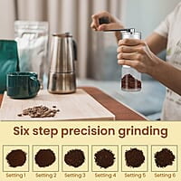 AGARO Elite Manual Coffee Grinder, Ceramic Grinder with Glass jar, 6 Adjustable Settings, Stainless Steel Body