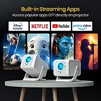 Portronics Beem 450 Smart Projector – 1080p Full HD, Grey, compact, wireless, vibrant visuals, perfect for home entertainment, presentations, and big-screen fun.