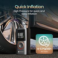 Portronics VAYU Tyre Inflator – 4000mAh Portable | Torch | Rechargeable | Black | 1 Year Warranty