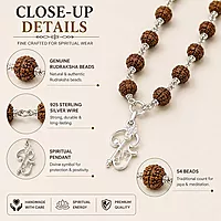 925 Sterling Silver Rudraksha Mala with Murugan Om Pendant – Traditional Bead Necklace