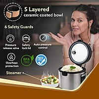 AGARO Royal Electric Rice Cooker, 5L Ceramic Coated Inner Bowl, Steam Basket, 6 Preset Cooking Function