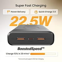 Ambrane 27000mAh Powerbank, 22.5W Fast Charging, Triple Output (2 USB & 1 Type C)
