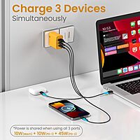 Portronics Adapto 65M 65W Triple Port GaN Fast Charger | Dual Type-C PD + USB-A Yellow