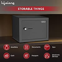 Lifelong Home Safe Locker with Key for Home, 8.6 Litre Capacity, 3 Live Bolts, 5mm Sturdy Metal Door