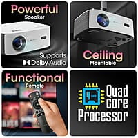 ZEBRONICS PIXAPLAY 17, Smart LED Projector, 6000 Lumens, 4K Support, Dolby Audio, 224 Inch Screen Size, HDMI, USB, WiFi, 1080p Native, APP Support, Miracast, Auto Keystone, Auto Focus
