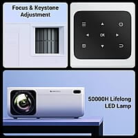 ZEBRONICS PIXAPLAY 58, Smart Projector, 11500 Lumens, 4K Support, 210 Inch Screen Size, Quad Core Processor, Bluetooth, HDMI, USB, WiFi, AUX, 1080p Native, APP Support, Miracast