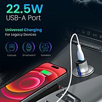 Portronics Car Power Armour 55.5W Fast Car Charger Type-C PD & USB with LED Display