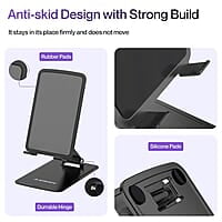 Ambrane Metallic Mobile Holder for All Smartphones, Tabs, Kindle, iPad Mobile Holding Tabletop Stand, 180 Perfect View, Height Adjustment, Foldable Design Twistand Pro
