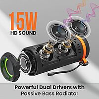 Portronics Breeze 7: 15W Bluetooth Speaker featuring vibrant RGB lights and powerful bass for an immersive audio experience. Perfect for parties, outdoor use, and enhancing your music enjoyment.