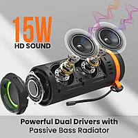 Portronics Breeze 7: 15W Bluetooth Speaker featuring vibrant RGB lights and powerful bass for an immersive audio experience. Perfect for parties, outdoor use, and enhancing your music enjoyment.