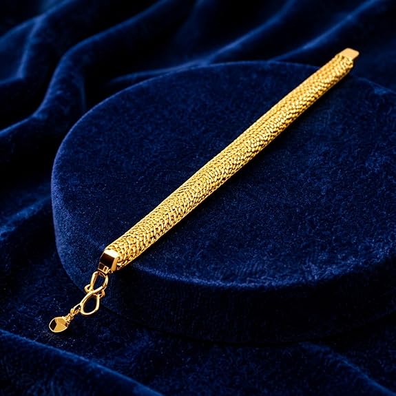 Impon Gold Plated Flat Wheat Chain Bracelet for Men & Women | Thick Flexible Design Gold Finish Hand Chain | Premium Daily Wear Jewelry