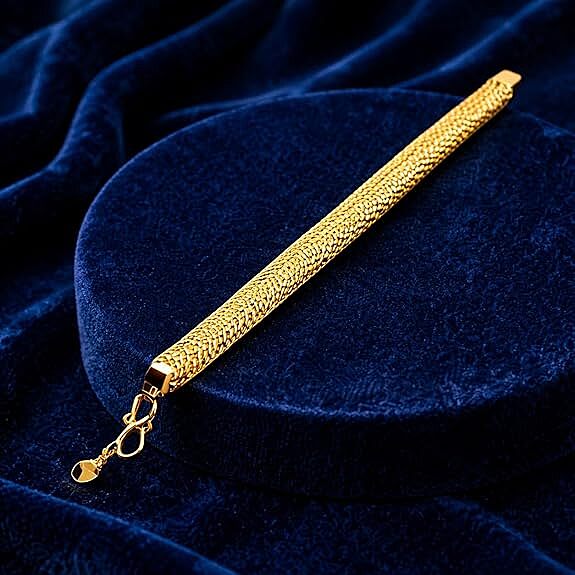 Impon Gold Plated Flat Wheat Chain Bracelet for Men & Women | Thick Flexible Design Gold Finish Hand Chain | Premium Daily Wear Jewelry