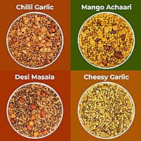 Eat Better Co – Millet Namkeen Combo – Four Flavours – Desi Masala, Mango Achari, Cheesy Garlic and Chilli Garlic – 4 * 100 grams - Healthy Snacks for Adults Combo