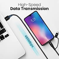 Ambrane 2 in 1 Type-C & Micro USB Cable with 3A Fast Charging Mobile Cable, 480 mbps Data Sync