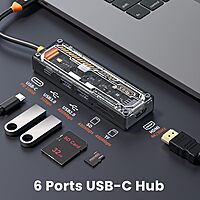 Portronics MPort View Two – 6-in-1 USB-C Hub, 4K HDMI, 3 USB 3.0 Ports, SD/TF Card Reader, Ethernet Port, Compact Design, Ideal for Laptops, Supports 4K Video Output, Plug and Play.
