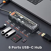 Portronics MPort View Two – 6-in-1 USB-C Hub, 4K HDMI, 3 USB 3.0 Ports, SD/TF Card Reader, Ethernet Port, Compact Design, Ideal for Laptops, Supports 4K Video Output, Plug and Play.