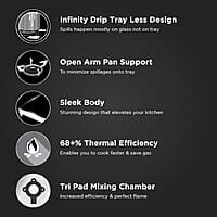 Preethi Luxe Pro 3 Burner Glass Top Gas Stove With Driptray Less Infinity Design