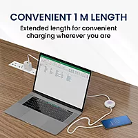 Portronics POR 2271 Konnect Recoil USB-C to USB-C Cable – 60W, 1M, Flat Retractable, White