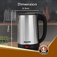 AGARO Sonnet Electric Kettle, 1.5L, 1500W, Stainless Steel Body, Quick Boil, Water Boiler, Hot Water Kettle