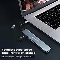 Portronics Mport 8 Plus – Dual Hub, 8-in-1, USB & Type-C, offers versatile connectivity with multiple ports for seamless data transfer and charging, perfect for modern devices and multitasking.